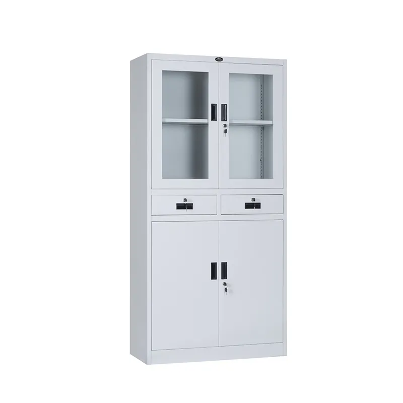 Steel KD Structure Glass Door Cabinet With 2 Drawers